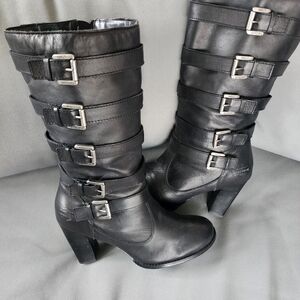Harley-Davidson Black Strapped Leather Heeled Knee Boots